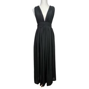 Miss Avenue Front & Back Deep V Neck Black Sleeveless Maxi Dress Size Medium